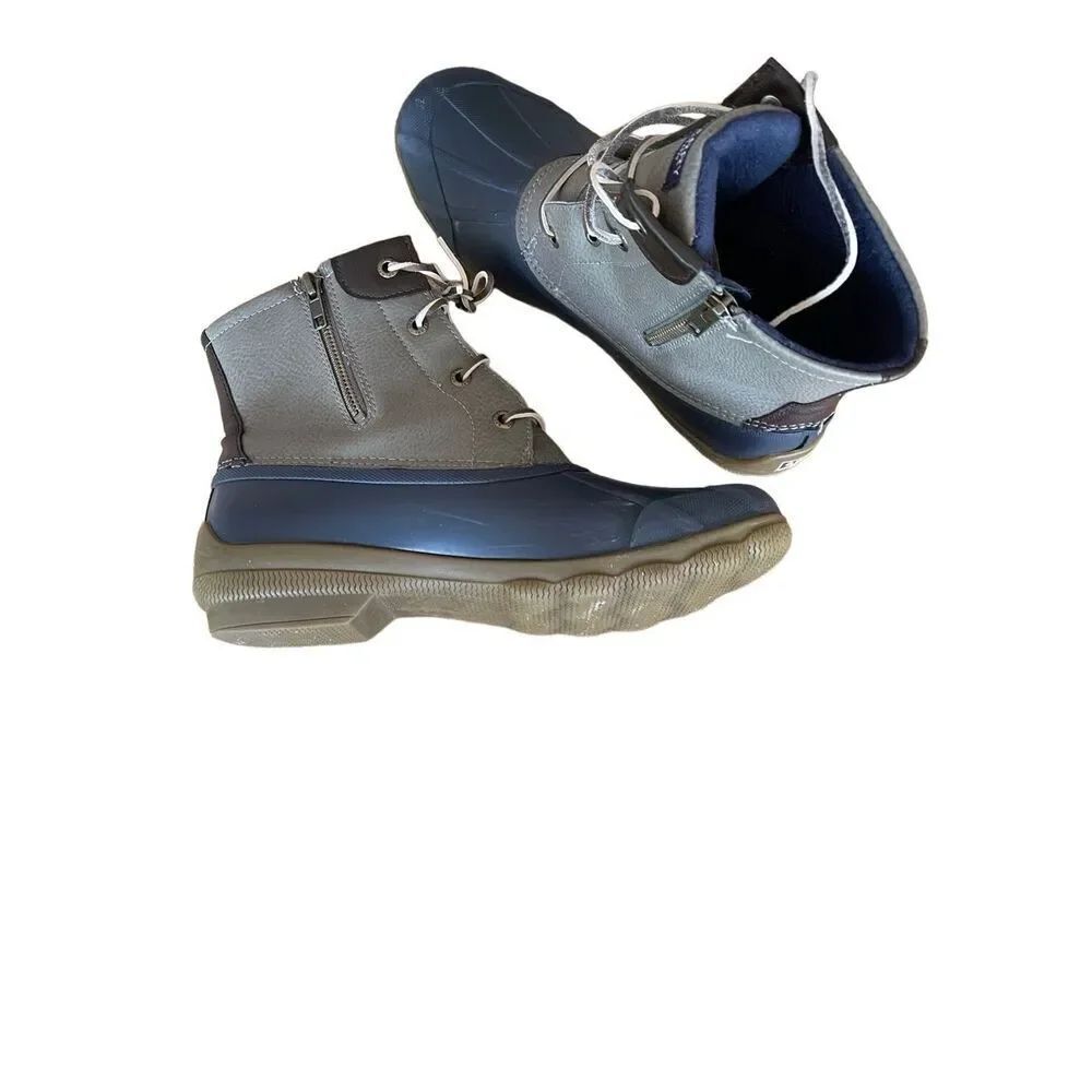 Sperry Womens Blue & Grey Lace Up Waterproof Rubber Gulf Duck Boot Size 9